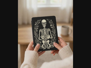 Seated Skeleton Full Body Kindle Case — Gothic Book Lover Gift