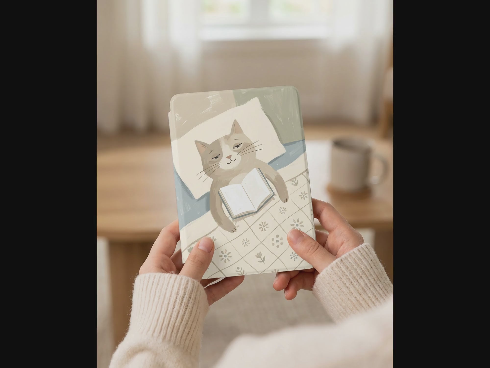 Cozy Cat Reading Kindle Paperwhite Case — Charming Gift for Cat Lovers