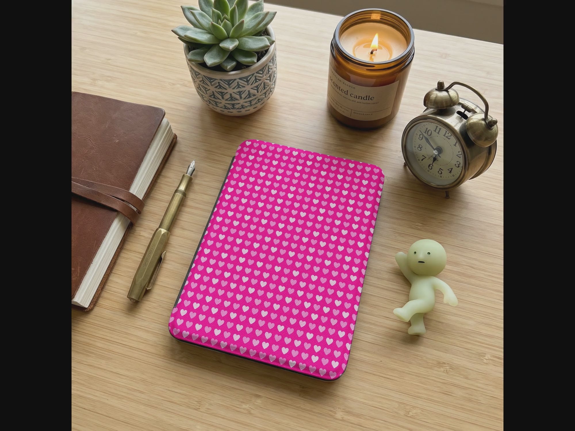 Hot Pink Hearts Kindle Case — Bold Romantic Aesthetic Gift