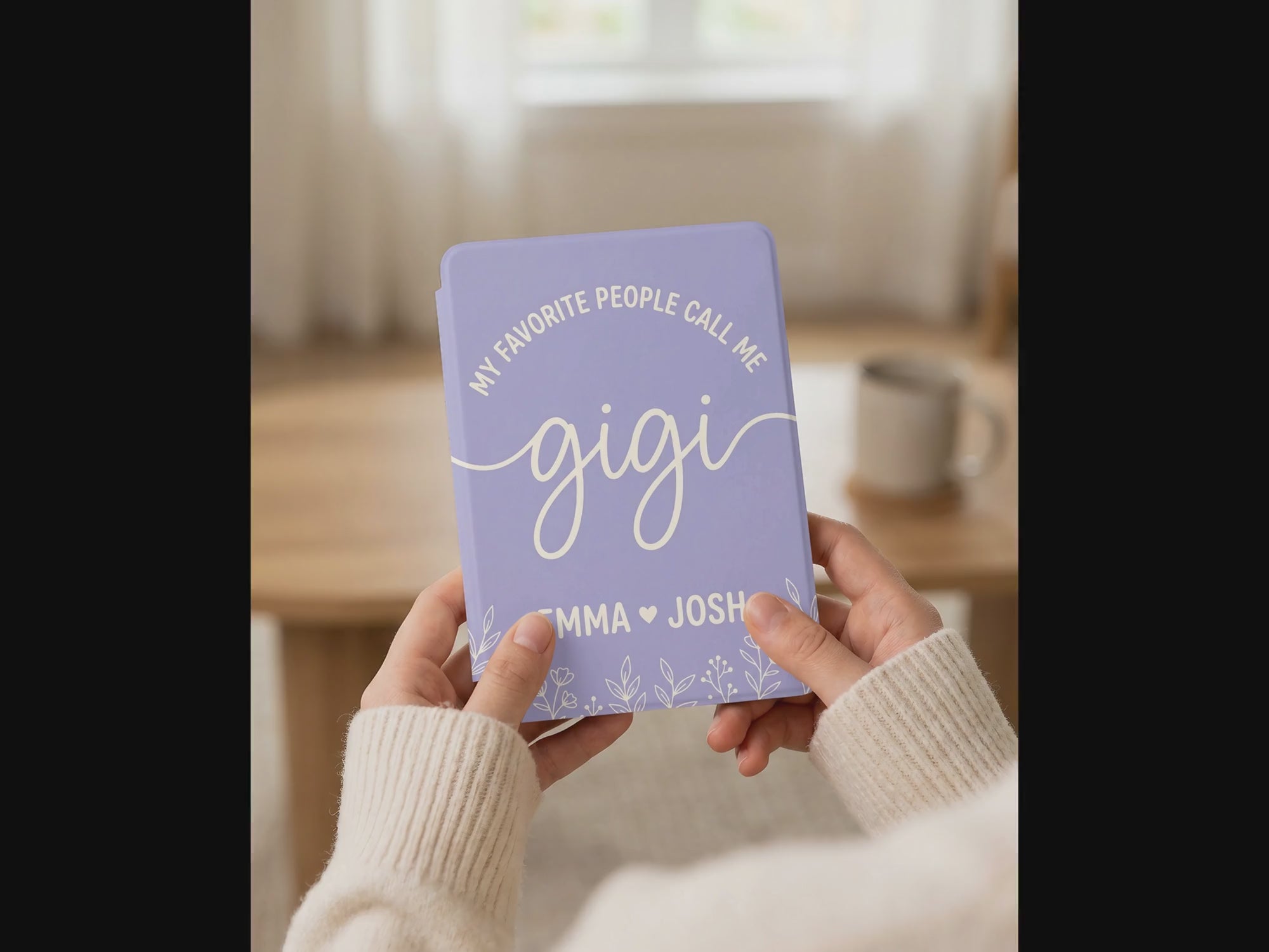 Personalized Gigi Kindle Paperwhite Case — Lavender Floral Grandkids Names Gift